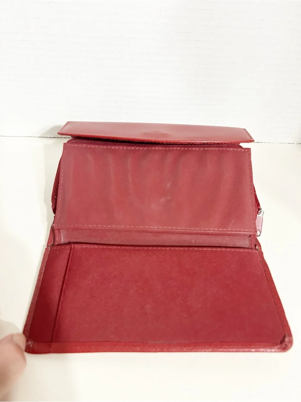 DOPP Genuine Leather Long Bifold Envelope Style Wallet Clutch Red Smooth Leather